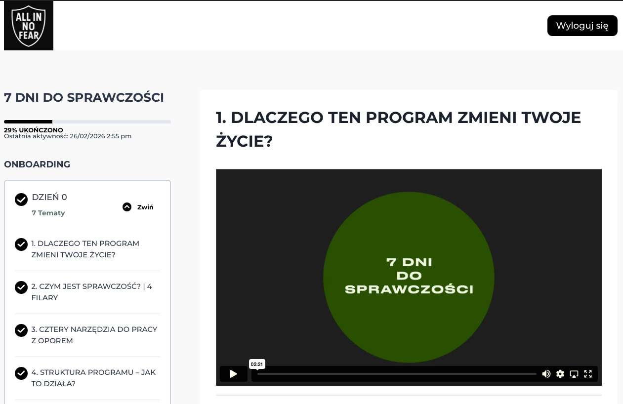 Pulpit platformy 7 Dni Do Sprawczości — Dzień 0 odblokowany